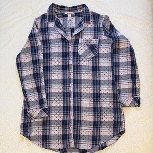 Victoria's Secret Blue and Pink Button Down Sleepshirt - Size Small
